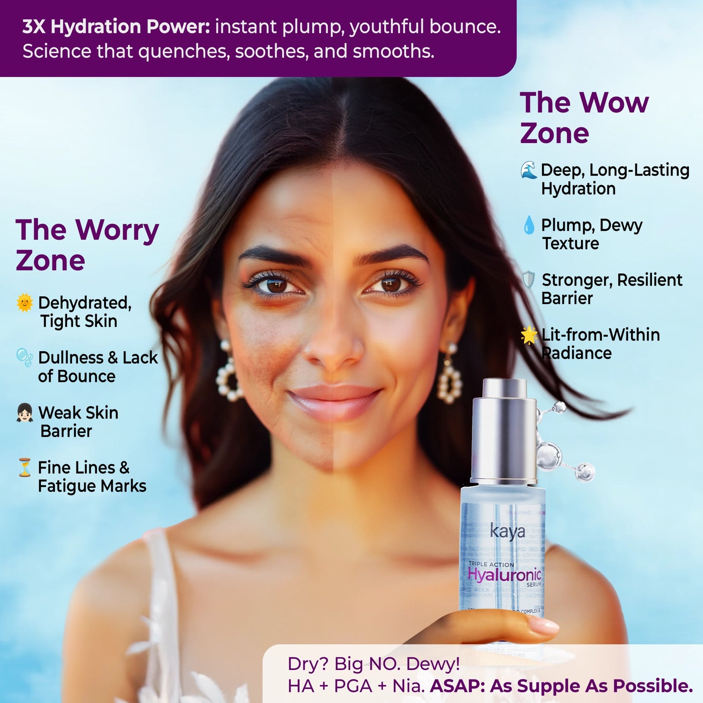 Triple Action Hyaluronic Acid Serum | Face Serum for Dry Skin  30ml