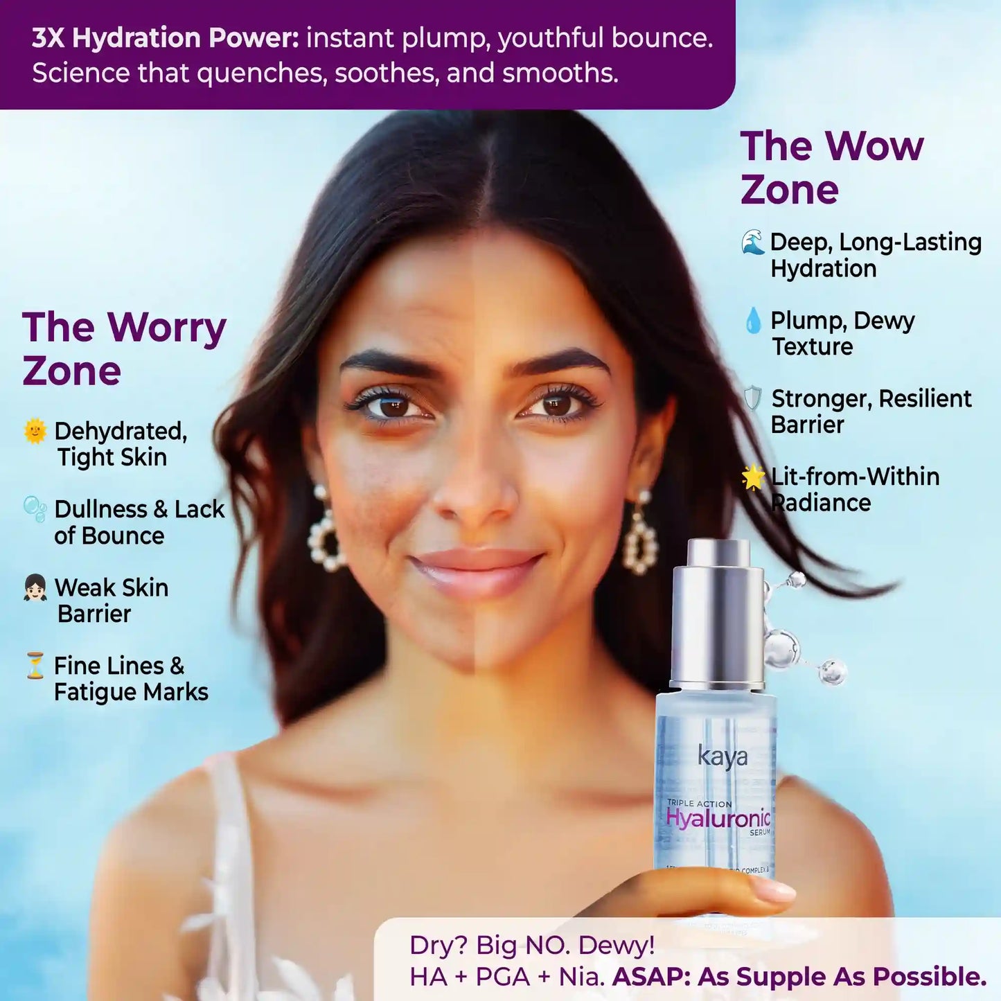 Triple Action Hyaluronic Acid Serum | Face Serum for Dry Skin 30ml