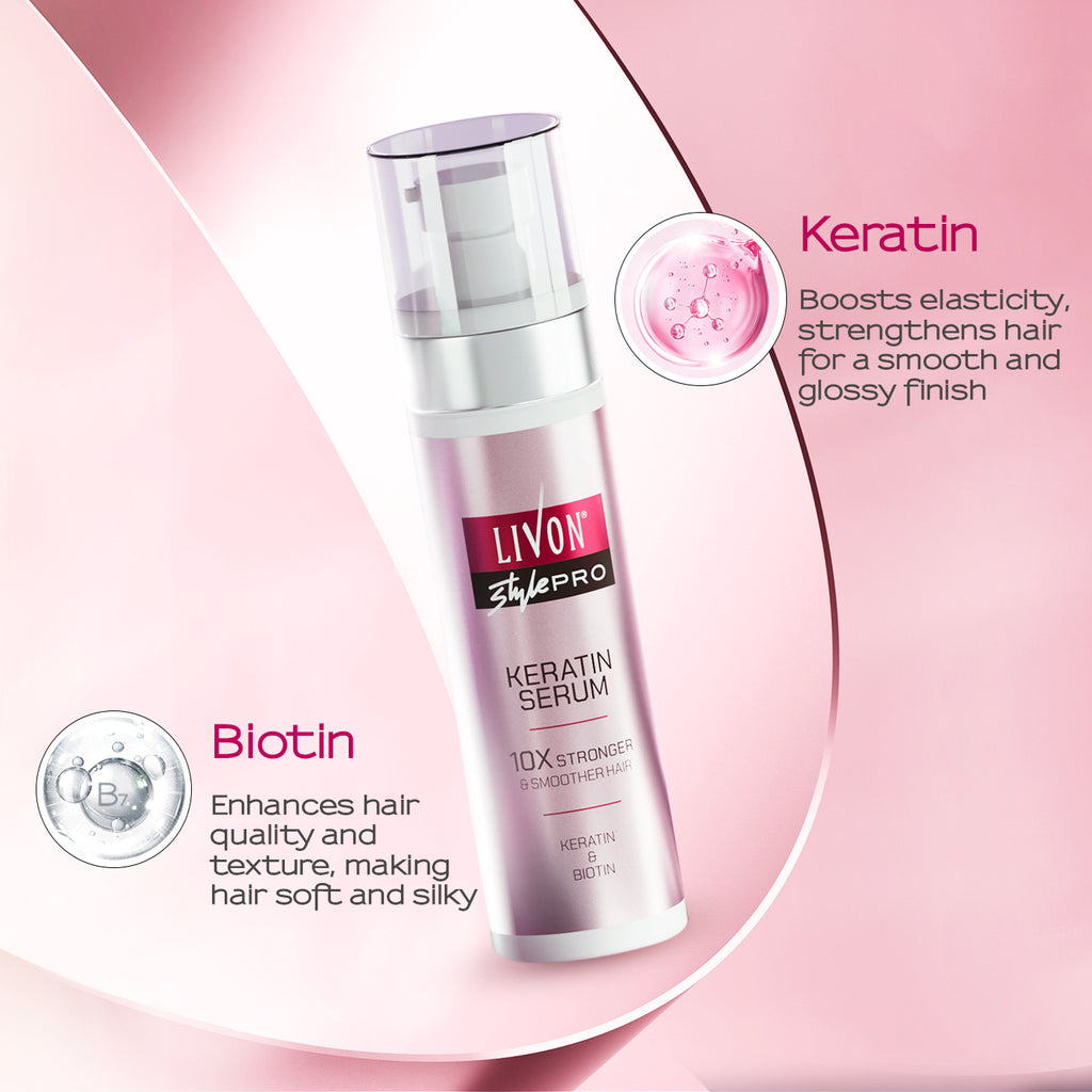 Livon Style Pro Keratin Serum | 10X Stronger & Smoother Hair | Keratin & Biotin | All Hair Types | 100 ml