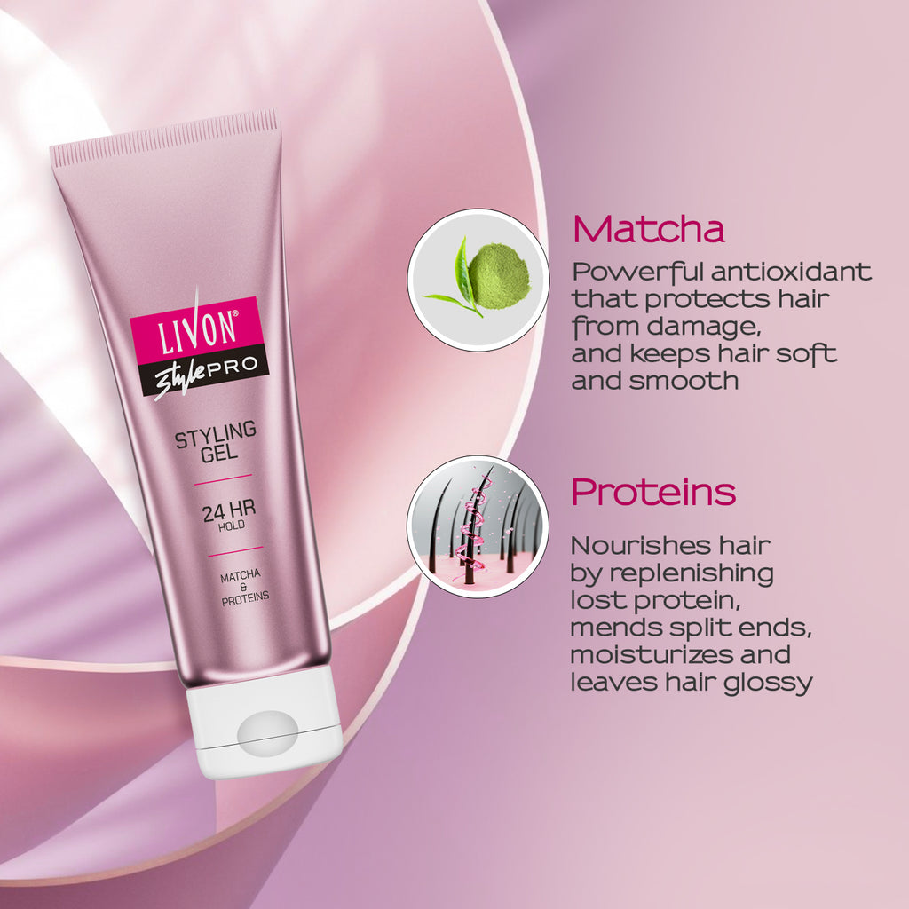 Livon Style Pro Styling Gel | 24-Hour Hold | Matcha and Proteins | All Hair Types | 100 ml