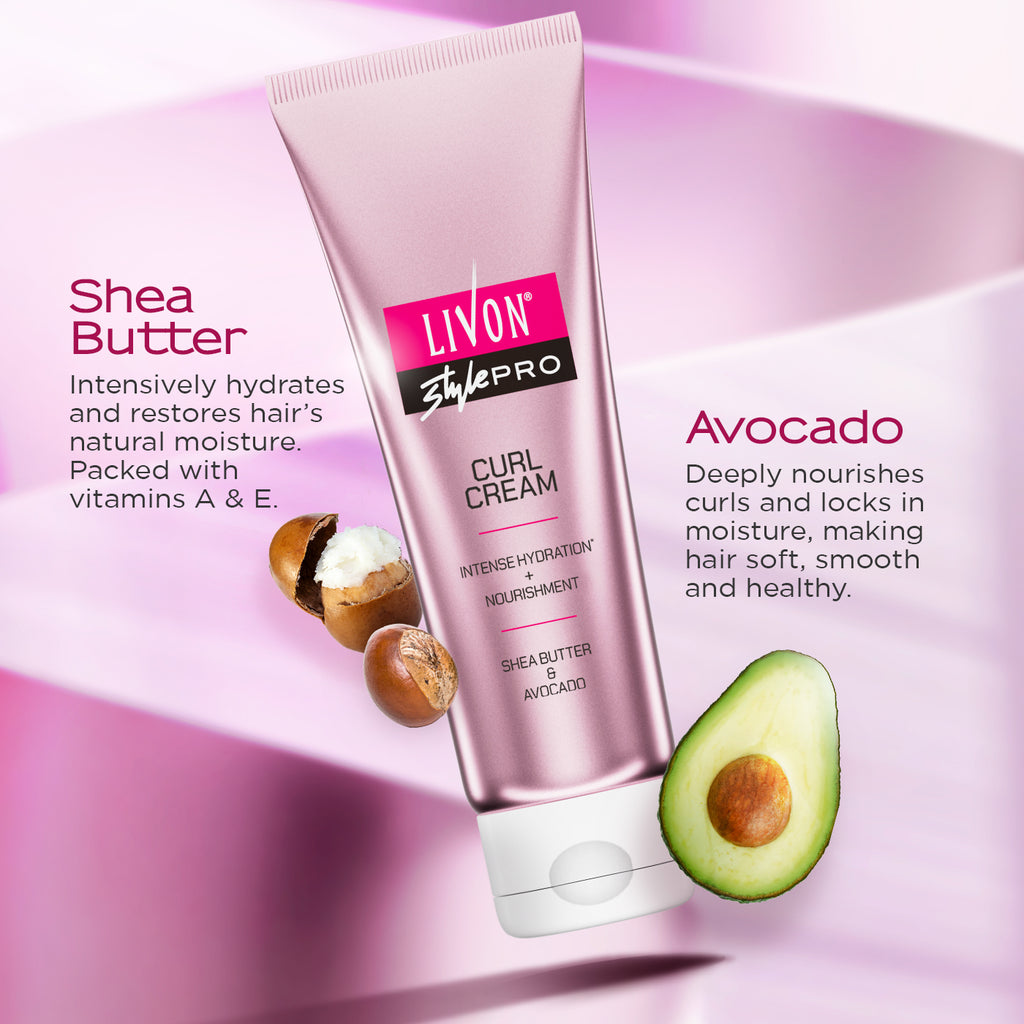 Livon Style Pro Curl Cream | Intense Hydration & Nourishment |Shea Butter & Avocado | Curly, Coily & Wavy Hair | 100ml