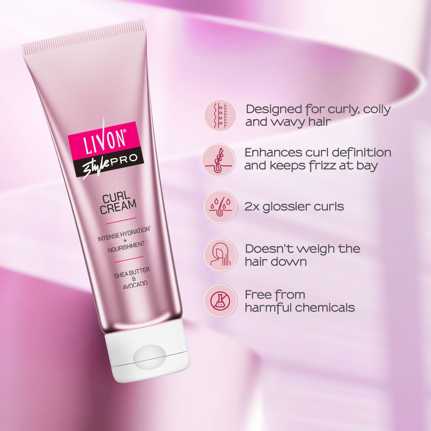 Livon Style Pro Curl Cream | Intense Hydration & Nourishment |Shea Butter & Avocado | Curly, Coily & Wavy Hair | 100ml