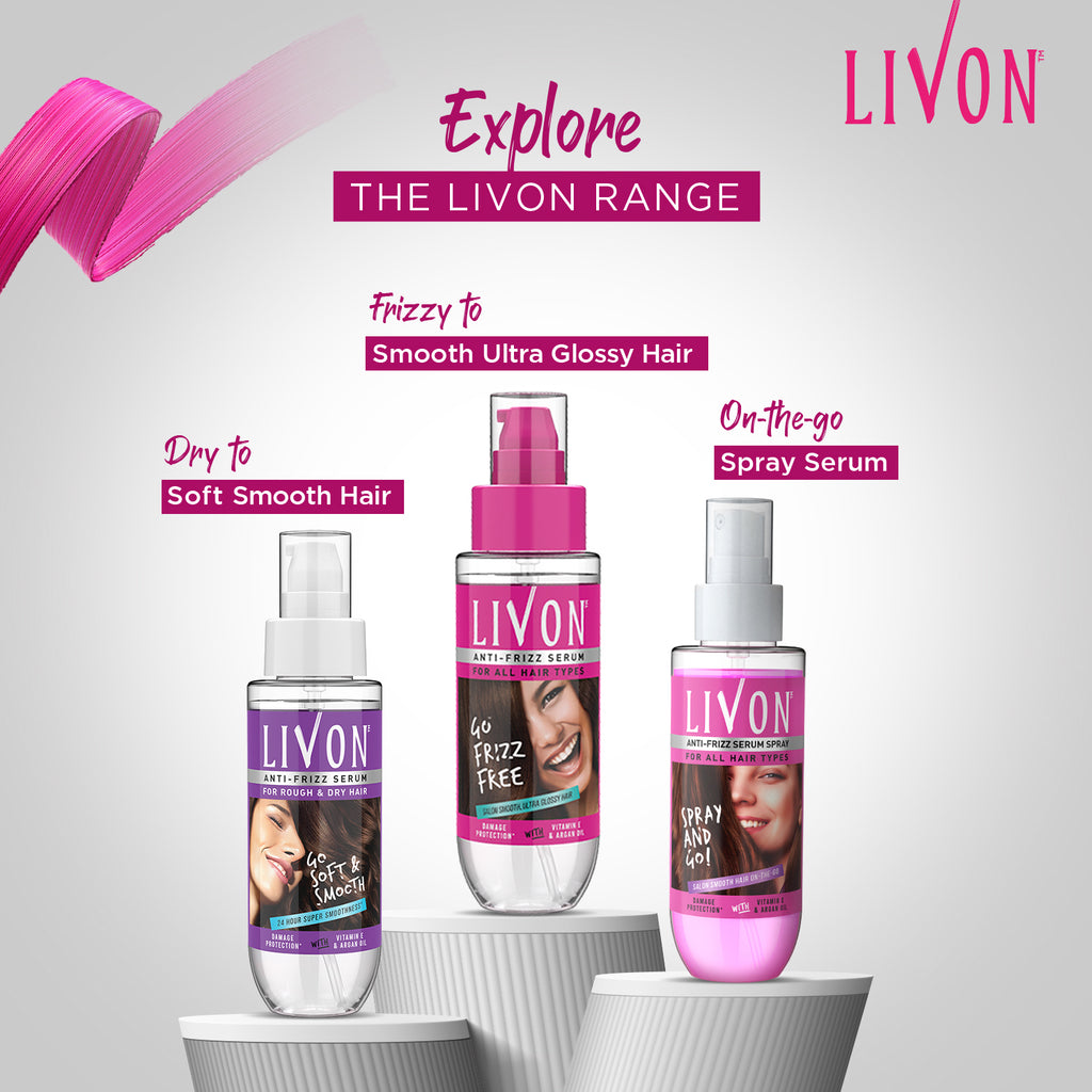 Livon Hair Serum For Women | All Hair Types | Smooth, Frizz-Free & Glossy Hair | With Argan Oil & Vitamin E | 50 ML