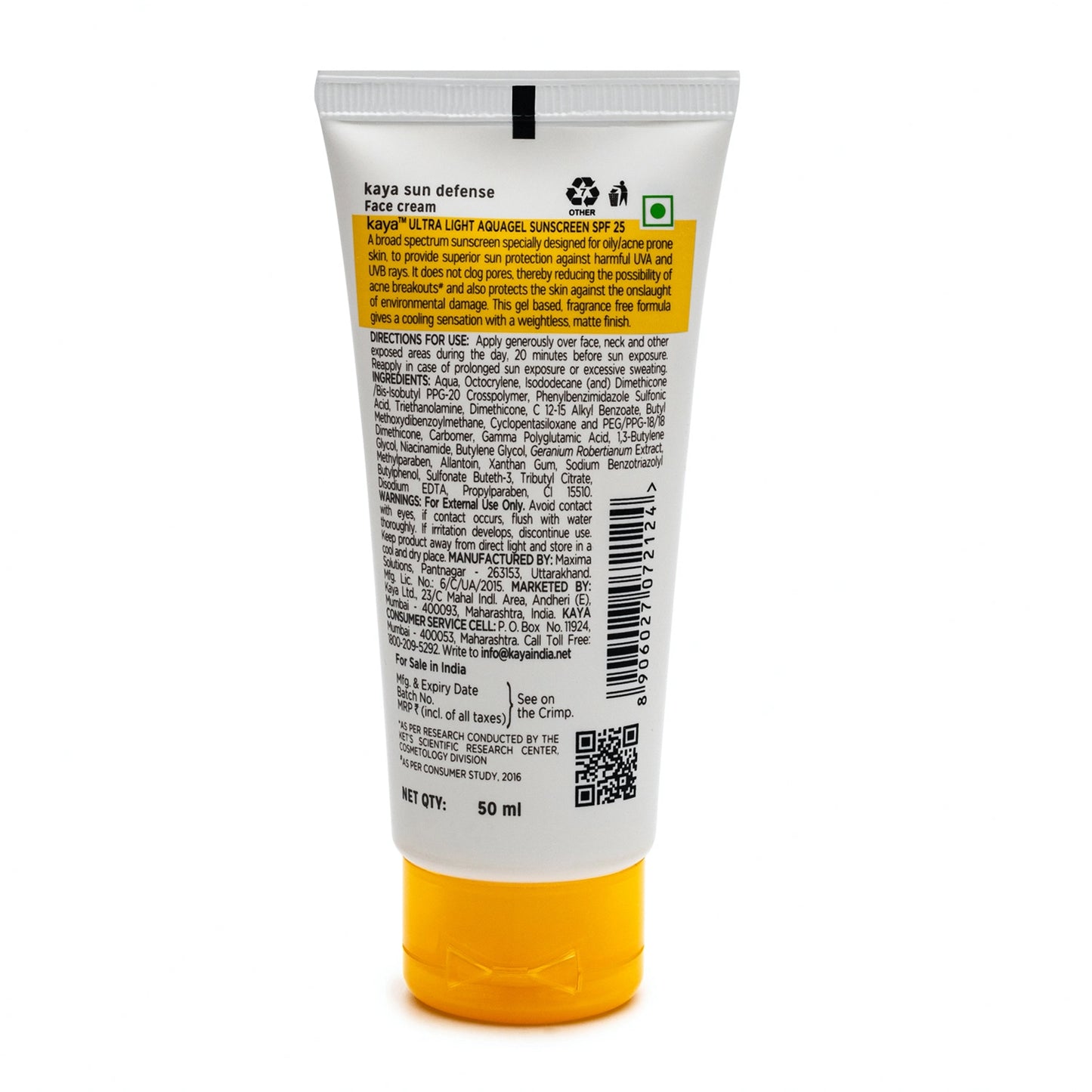 Ultra Light Aquagel Sunscreen SPF 25 | Sun Protection for Oily Skin 50 ml