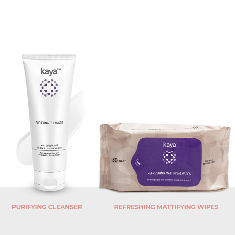 Purifying Cleanser + Refreshing Mattifying Wipes Combo